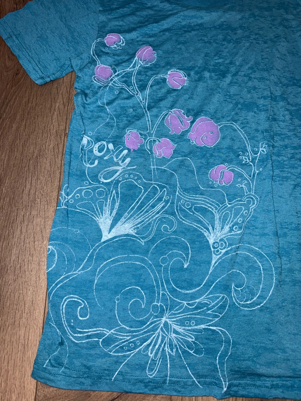 Roxy Teal Short-Sleeve Tee with Pink Floral Design - Picture 2 of 4
